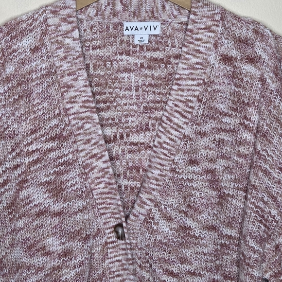 Ava & Viv | Mauve Pink Marled V-neck Button Front Cardigan Sweater Size 2X - Picture 3 of 5